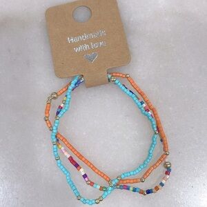 Minimalist Color Therapy Teal and Tangerine 2mm Beaded Stretch Bracelet Set